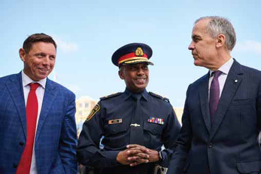 Mayor Patrick Brown with the Chief of Peel Regional Police and Prime Minister Mark Carney